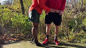 mother-in-law grips my cock tight while i pee outdoors