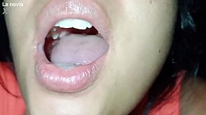 close-up latina deepthroat gag on huge cock swallows lover's milk on valentine's day