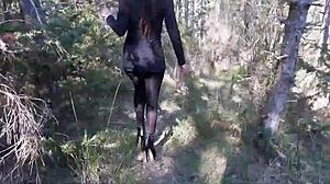 high heels strut through forest in pantyhose 👠🌲