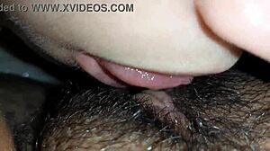 Lesbian Couple's Close-Up Lick Fest on Hairy Wet Pussy and Clit