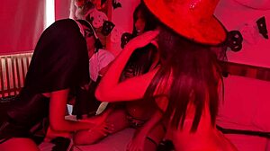 witch nuns scissor and lick in halloween demon lesbian orgy
