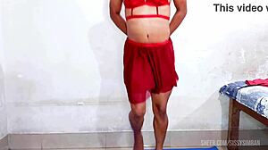 check this sissy shemale's tiny clit and narrow ass yoga workout 😏 she moans bending over dorm bed