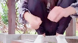 【伪娘婷婷】Shemale Tingting Outdoor Stockings Pee Masturbation Wild Afternoon!