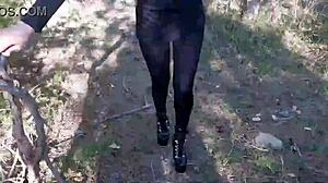 high heels strut through forest in pantyhose 👠🌲