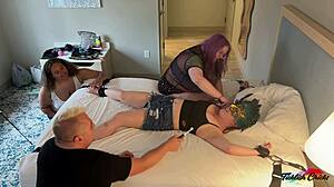 Jenna's bound for 3-on-1 tickle torment at Fetcon