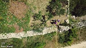 on vacation rebecca volpetti and veronica leal share strap-on anal fun outdoors