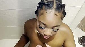 black babe's curvy body fucked rough pov in steamy shower
