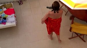 Beach StepMom Masturbates Hairy Pussy For StepSon Cum Creampie