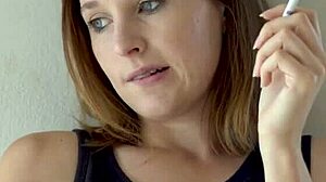 hot brunette babe smokes and teases her petite beautiful blue eyes