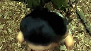 latina bends over for huge cock facial cumshot on big ass in forest