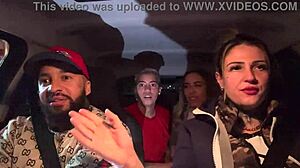 Uber woman picks up lesbian couple at airport, wild car pussy licking orgy