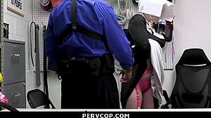 Teen shoplifter bends over for officer's doggystyle punishment in the garage
