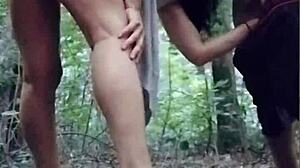 latina bends over for huge cock facial cumshot on big ass in forest