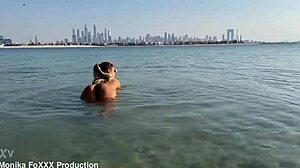 Monika Fox Swims Naked in Sea Then Walks Beach Free