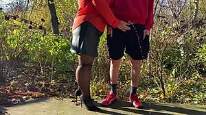 mother-in-law grips my cock tight while i pee outdoors