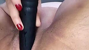 bbw grace slams fat dildo in hairless pussy at office desk
