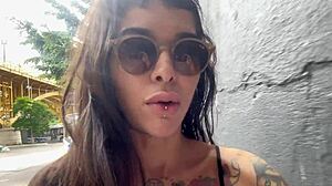 at the carnival these emo latina lesbians go wild with anal toys and assfucking while crowds watch the nasty show