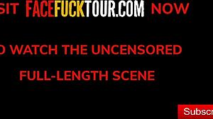 Teen babes take turns deepthroating big cocks face fucked double blowjob