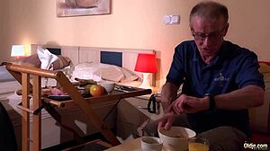 Gorgeous 18+ Teen Fucks 74-Year-Old Man in Hotel Room Triggers His Massive Orgasm Explosion