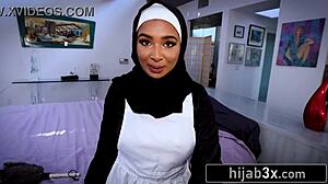hot big tits arab babe rides colleague's hard dick