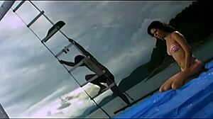 exotic beauty rides hairy pussy on boat waves