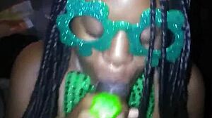 skinny ebony teen gives sloppy deepthroat on monster bbc for st patricks