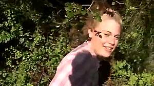 damn sexy 18+ teen lesbian with braces rips clothes and fingers that petite blonde pussy outdoors