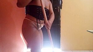 stepdaughter's big ass tempts pervert stepdad while cleaning, pussy play follows