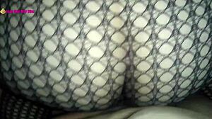 Mexican BBW wife bends over fishnets for doggystyle pounding