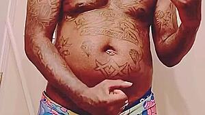 black tattooed stud unloads jizz early for sugar mommy date