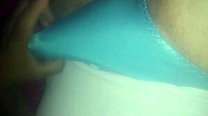 Blue satin panties fuel solo masturbation rush