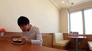 japanese waitress surges with dirty blowjob footjob thrill