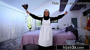 hot big tits arab babe rides colleague's hard dick