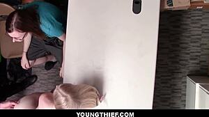 Guard Rips Clothes Off Skinny Blonde Shoplifter, Fucks Her Hard Before Cuck Boyfriend