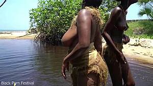 This Lucky African Villager Scores Two Sexy Skinny Black Girlfriends Outdoors