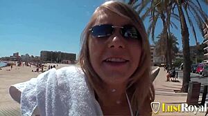 blonde babe sherly rides cock hard shaved pussy doggystyle on mallorca with naughty cumshot