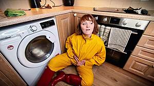 wet redhead in boots craves your messy cumshot and piss all over during european party play