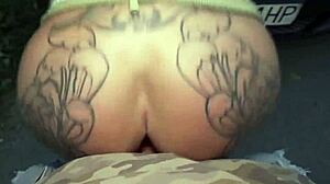 aussie milf gags on prague cock then rides outdoors pov