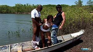 fishermen dp beautiful skinny chick interracial bbc double anal on boat 🌊🍆💦
