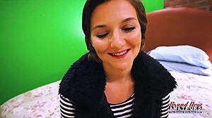 Petite coed Kylie rims wet then bangs for jizz