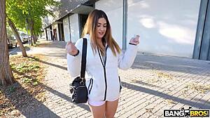 shy andrea lapiedra twerks her asshole on dick during public bangbros casting ride