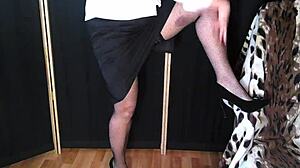 my mature secretary whore performs hot squirting dildo office domination in stockings glasses
