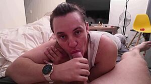 naughty young milf wife gives pov cfnm blowjob swallow