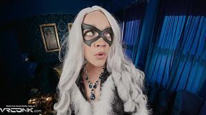 vr cosplay black cat sucks spider-man's huge cock deep 😈 flexible pov!