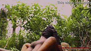 cheating ebony wife gets monster bbc pounding from stepbrother in the bush!