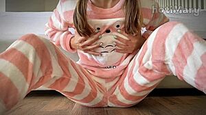 Skinny Schoolgirl's Small Tits Squirt Orgasm from Close-Up Pussy Fingering Masturbation