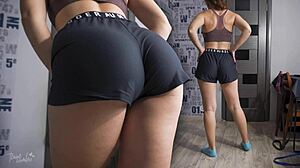 pawg milf's athletic ass teases tight in sports under armor shorts