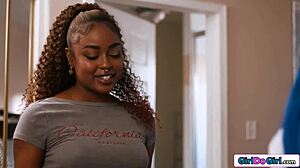 Roommate's ebony tribbing dildo play makes me crave her squirting all over me