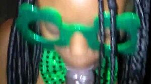 skinny ebony teen gives sloppy deepthroat on monster bbc for st patricks