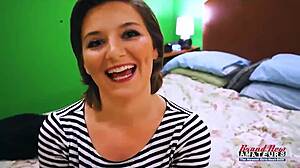 Petite coed Kylie rims wet then bangs for jizz